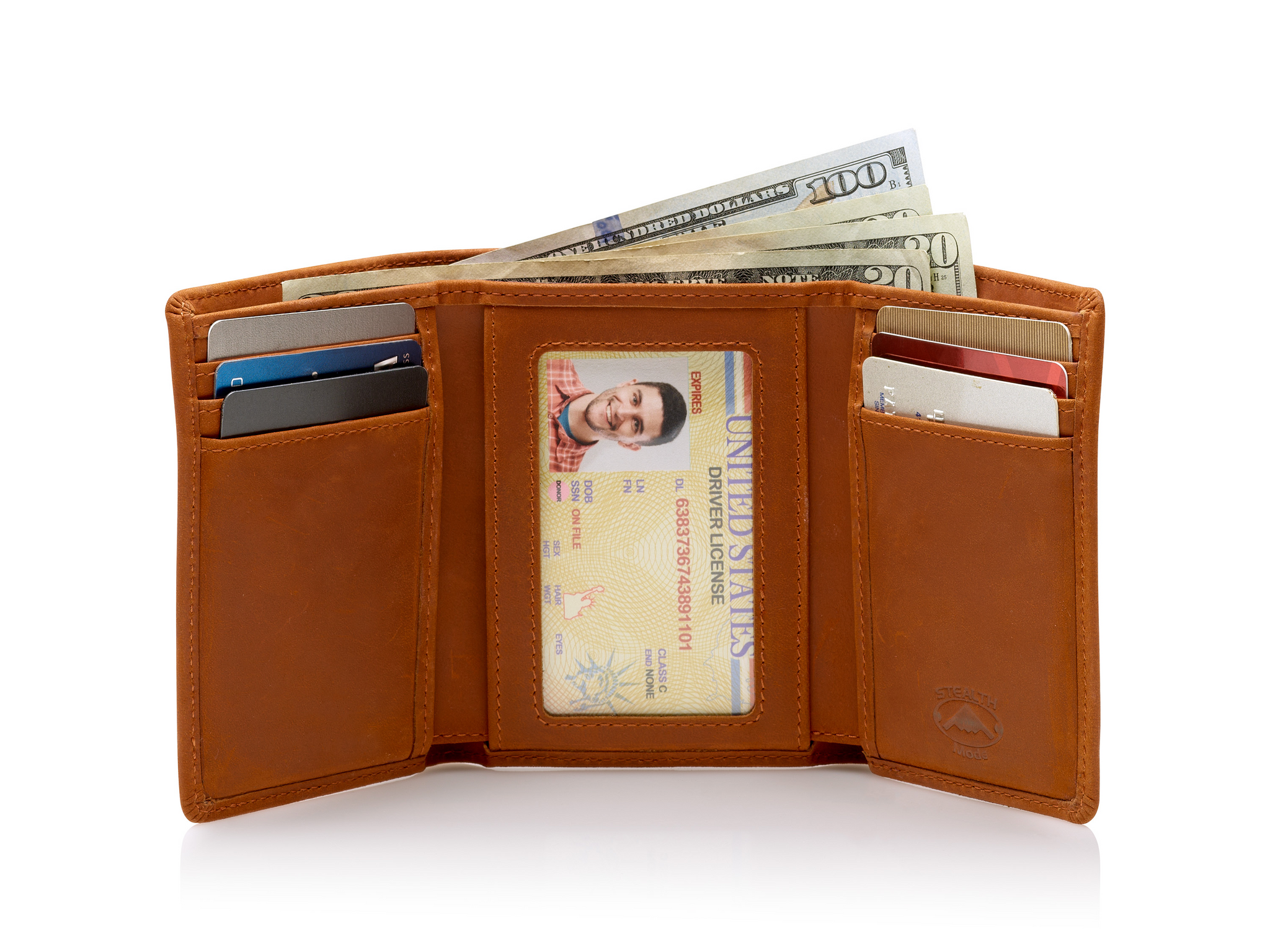 Trifold Leather Wallet With RFID Blocking and ID Window (Clay)