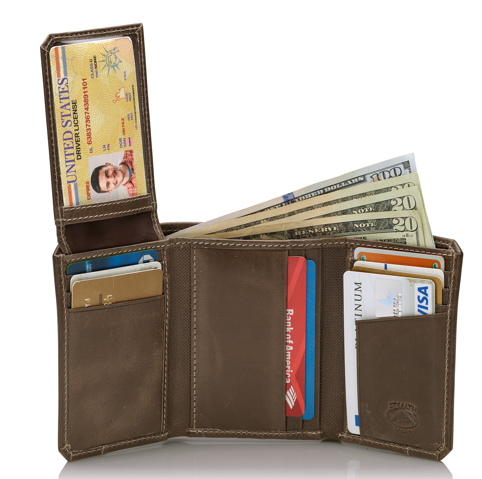 RFID Blocking Leather Trifold Wallet for Men – Mens Trifold Leather Wallet with Flip Up ID Window, 11 Card Slots, Hidden Pockets, Divided Billfold – Gift Box Included (Grey Crunch)